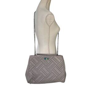 Michael Kors Quilted Leather Peyton Shoulder Bag Tote With Chain Strap Gray